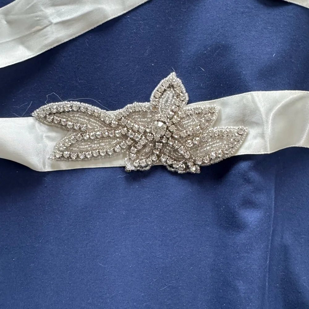Elegant Ivory Bridal Sash with Crystal Applique